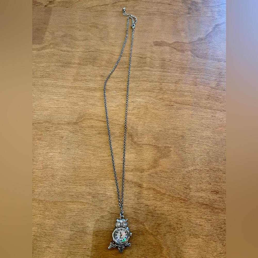 Owl Pendant Clock Necklace.